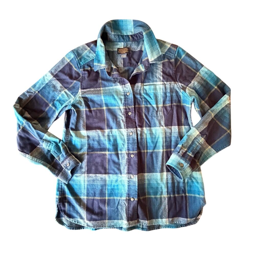 Pendleton Women’s Button Long Sleeve Board Shirt Plaid Flannel Large 100% wool
